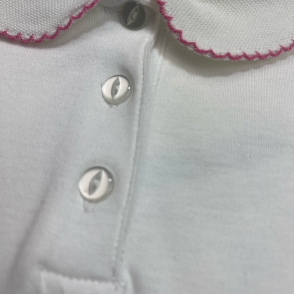 NWT Bella Bliss White Pique Collar Knit Button Onesie Blouse Hot Pink Trim - Picture 2 of 4